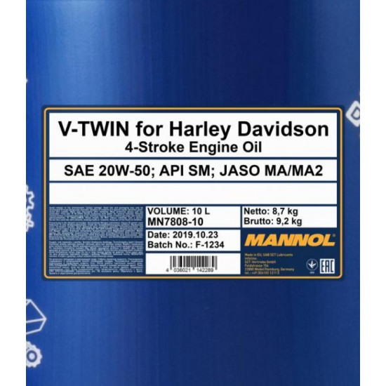 MANNOL 7808 V-TWIN For Harley Davidson 20W-50 10L MANNOL 7808 V-TWIN For Harley Davidson 20W-50 10L