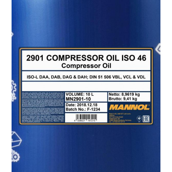 MANNOL COMPRESSOR OIL ISO46 10 liter