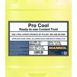 Mannol 4414-5 - Pro Cool Antifreeze fagyálló, sárga, -40 / +135°C, 20lit.