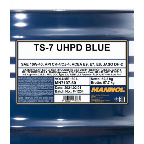 MANNOL TS-7 BLUE UHPD 10W-40 60 liter