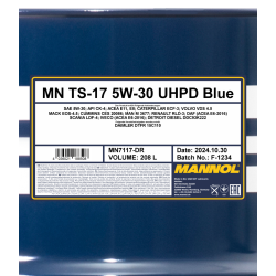 Mannol 7117-DR Truck Special TS-17 UHPD Blue 5W-30 (5W30) motorolaj, 208 liter