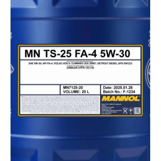 Mannol 7125-20 TS-25 UHPD 5W-30 motorolaj, 20 liter