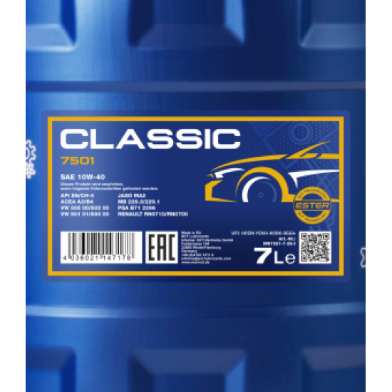 Mannol 7501-7 Classic 10W-40 (10W40) motorolaj 7lit.