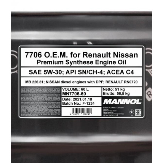 MANNOL 7706 Energy Formula RN 5W-30 208L