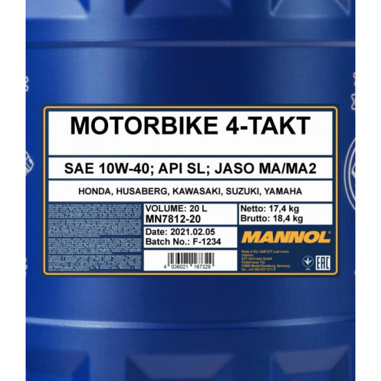 MANNOL 7812 MOTORBIKE 4-TAKT API SL 10W-40 20L