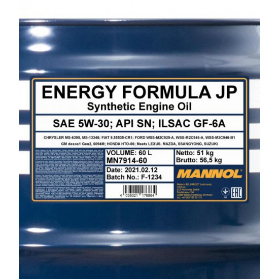Mannol 7914 Energy Formula JP 5W-30 motorolaj 60lit.