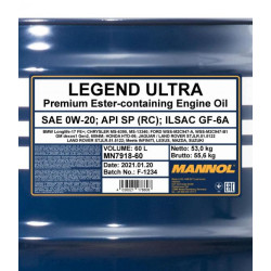 Mannol 7918 LEGEND ULTRA MOTOROLAJ SAE 0W-20 60L