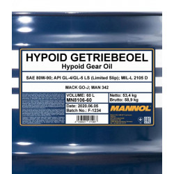 MANNOL 8106 HYPOID GETRIEBEOEL 80W-90 API GL 5 60 liter